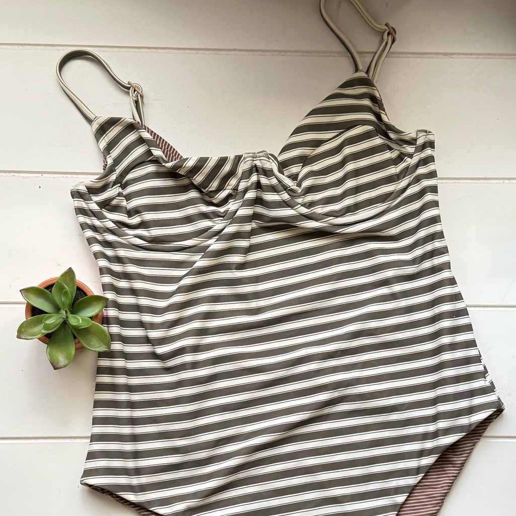 Acacia Swimwear Green And Cream Striped Fabric
